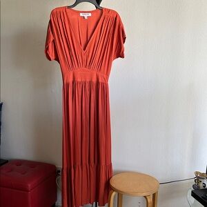Pampelone  Rust-Orange V-Neck Maxi Dress